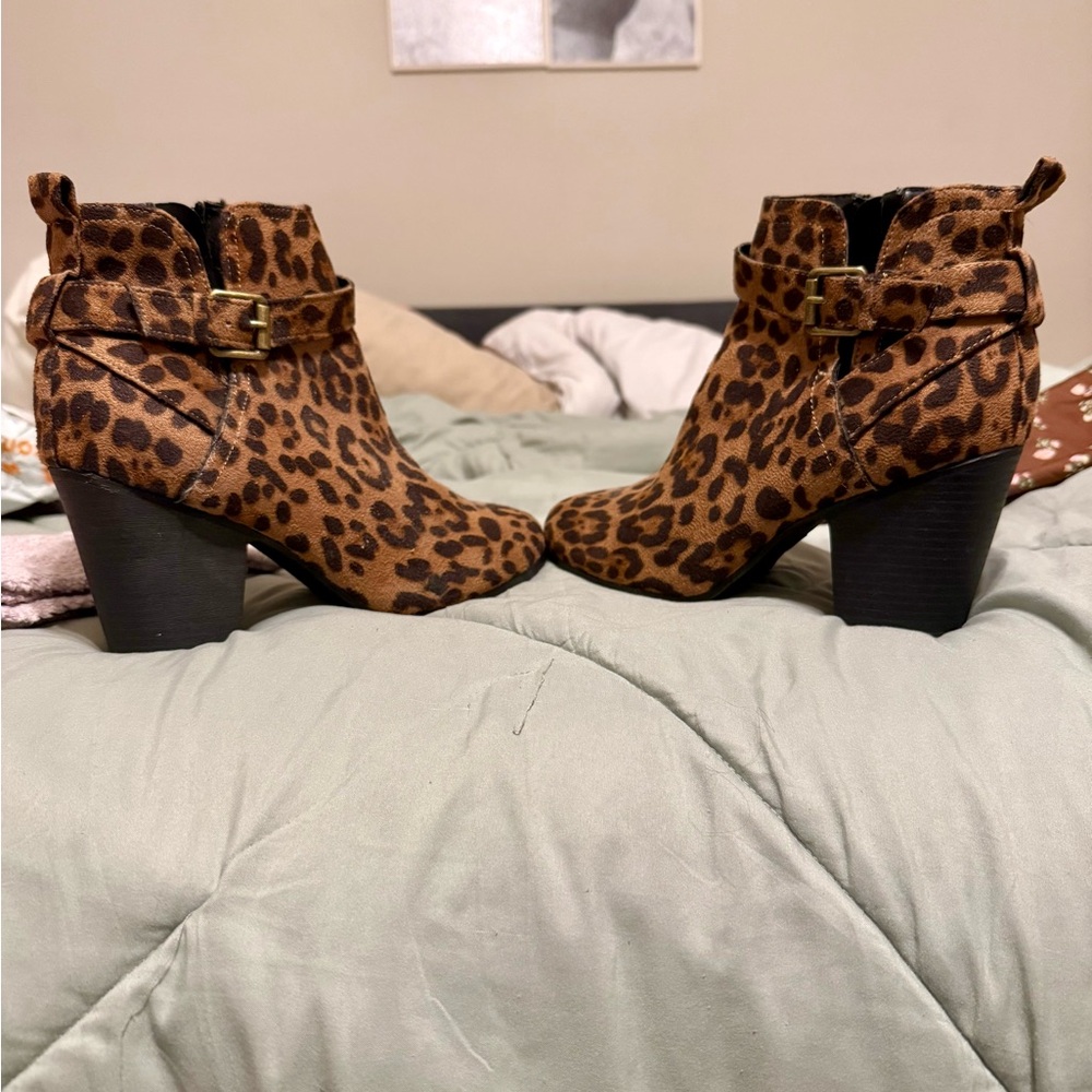 Time and Tru Brown Leopard Ankle Booties